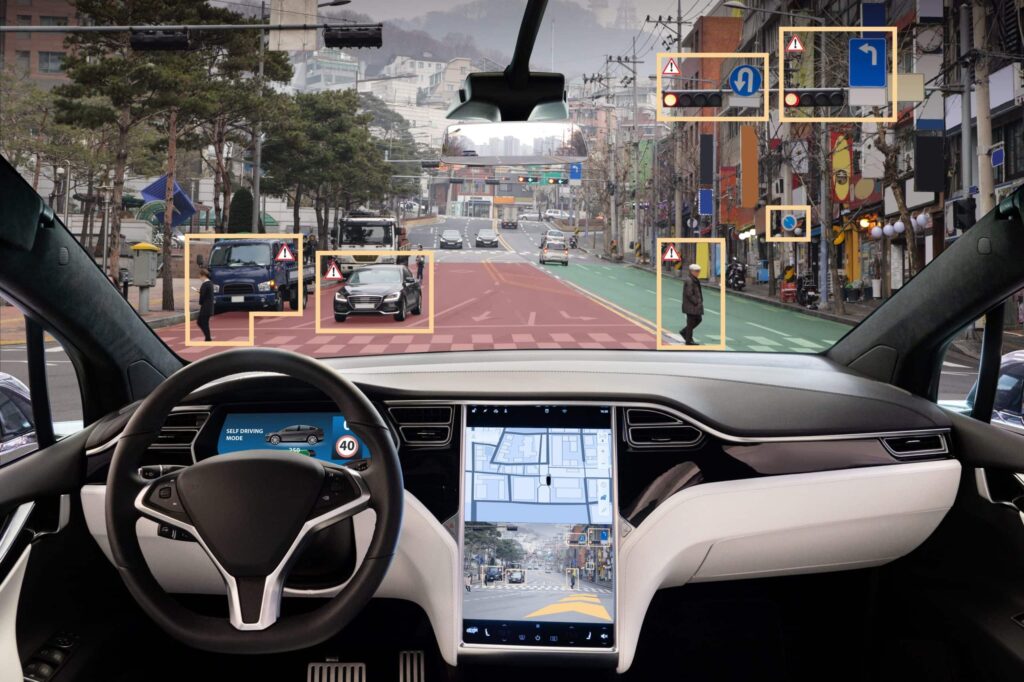 Self-driving car avoiding collision