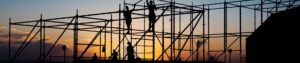 Construction team working on building