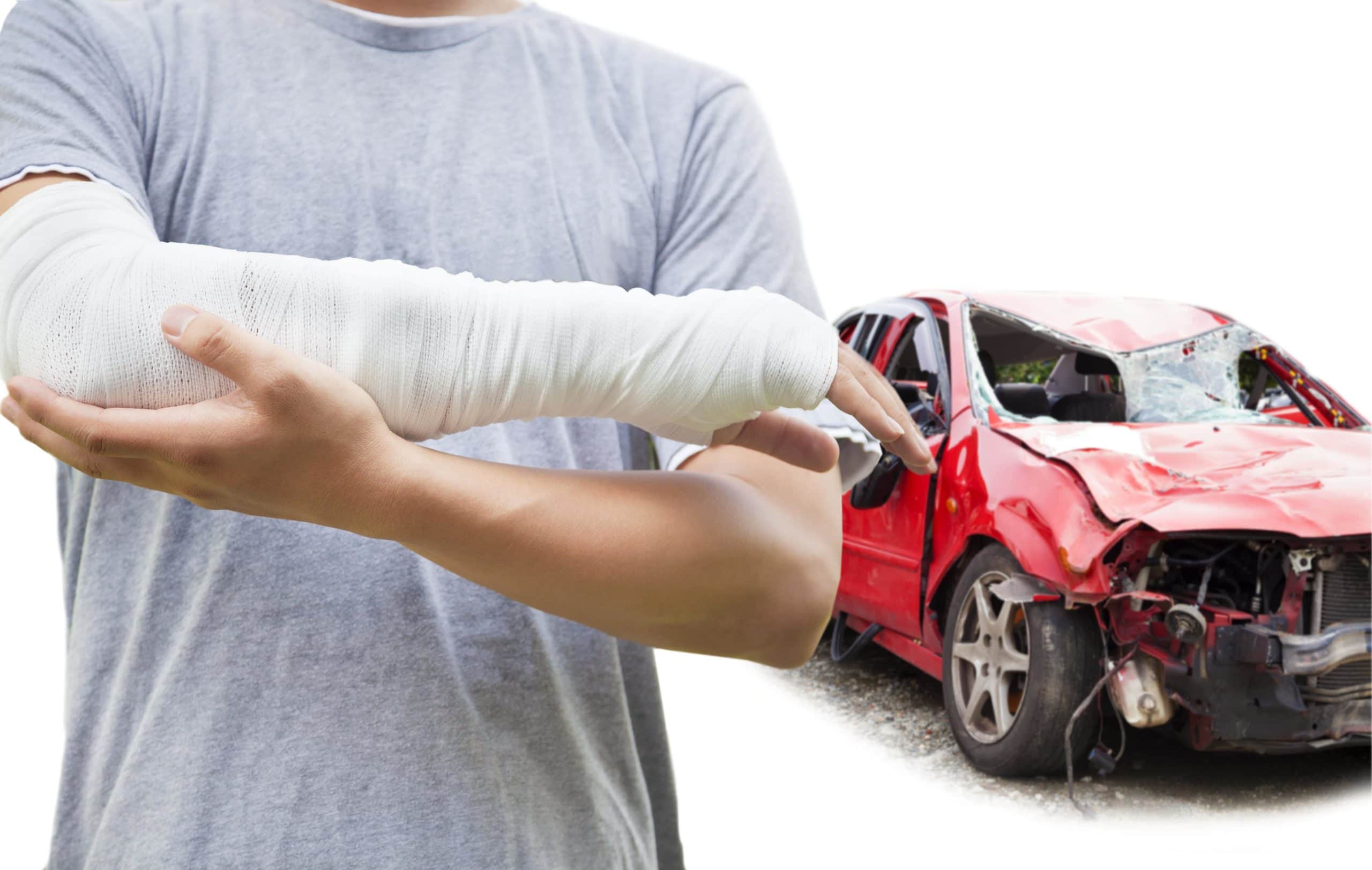 Wrecked car and injured driver