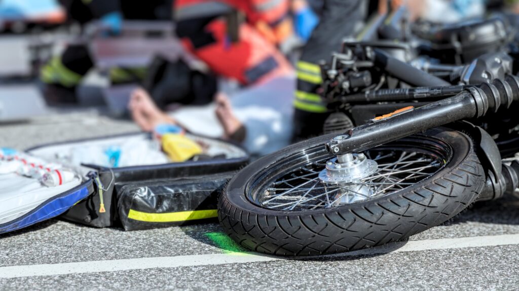 Rancho Mirage Motorcycle Accidents. Motorcycle down and driver injured on the road.