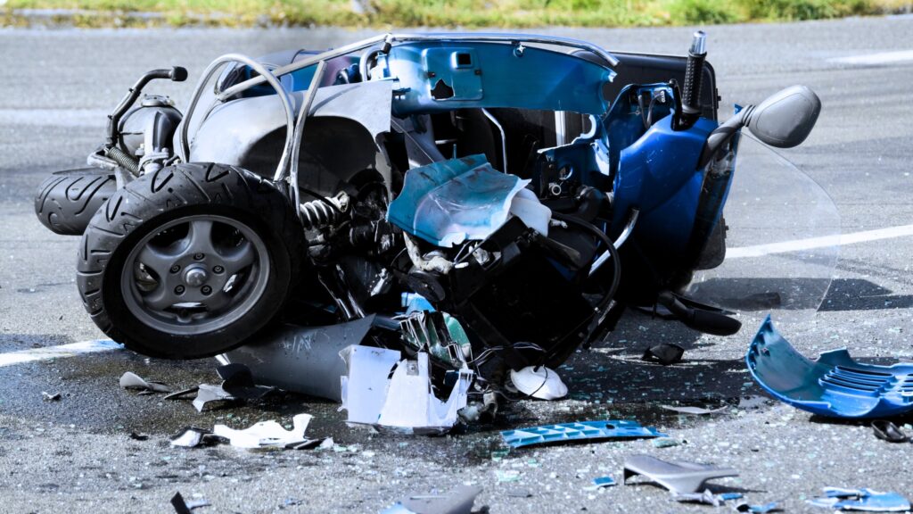Irvine Motorcycle Accident. Motorcycle on the pavement.