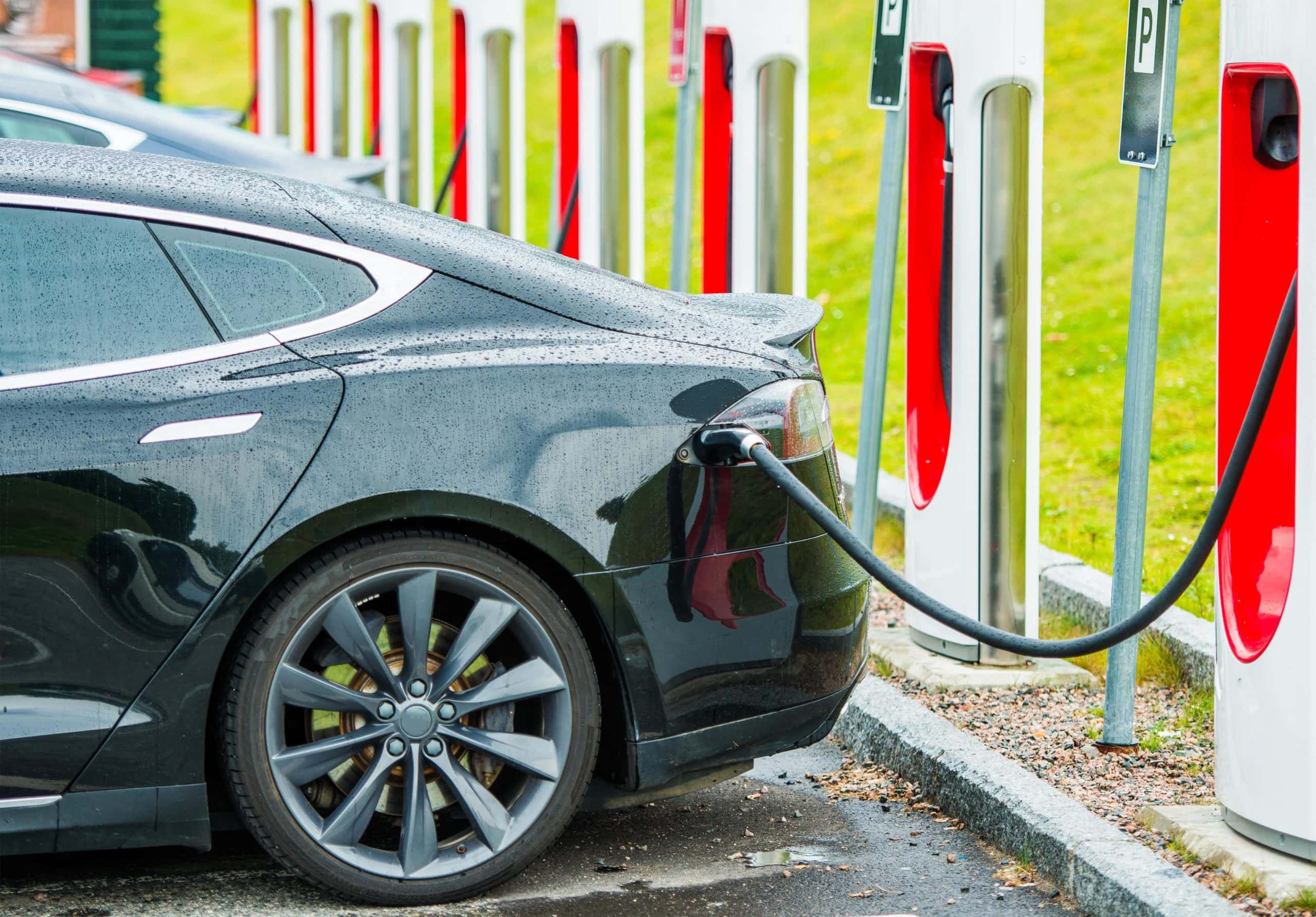 Tesla Model S Charging at Public Charging Station