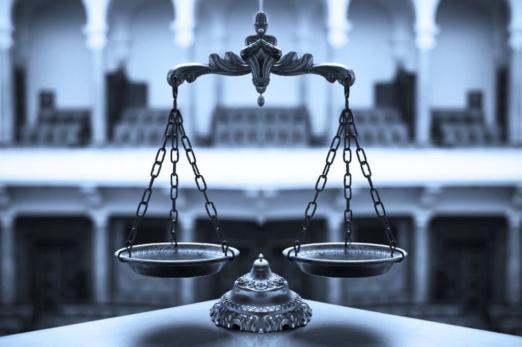 Scales of Justice in court room