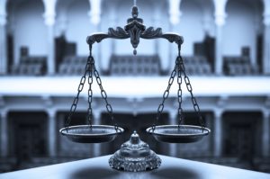 Scales of Justice in court room