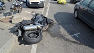 Crashed Motorcycle in street