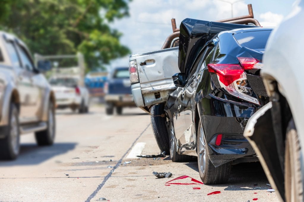 Multi-Car Pileup accident on highway